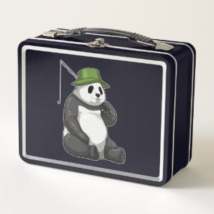 Panda at Fishing with Fishing rod Metal Lunch Box