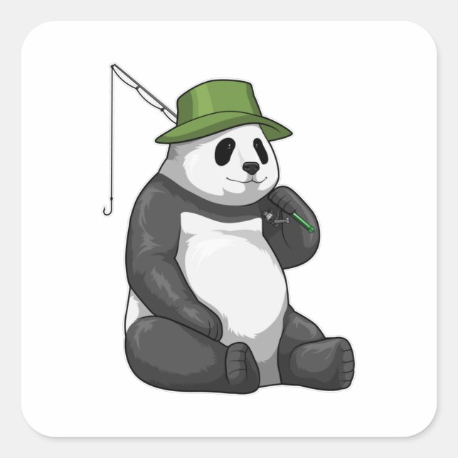 Panda at Fishing with Fishing rod Square Sticker (Front)