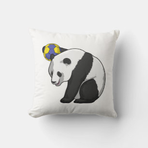 Panda at Handball Sports Throw Pillow
