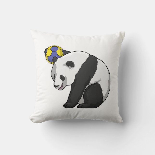 Panda at Handball Sports Throw Pillow (Front)