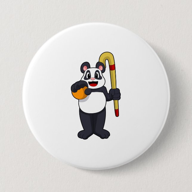 Panda at Hockey with Hockey bat 3 Inch Round Button (Front)