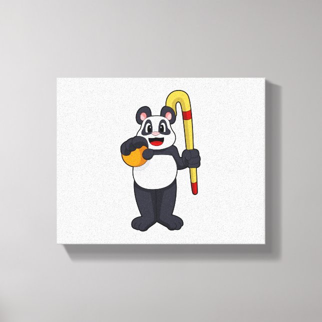 Panda at Hockey with Hockey bat Canvas Print (Front)