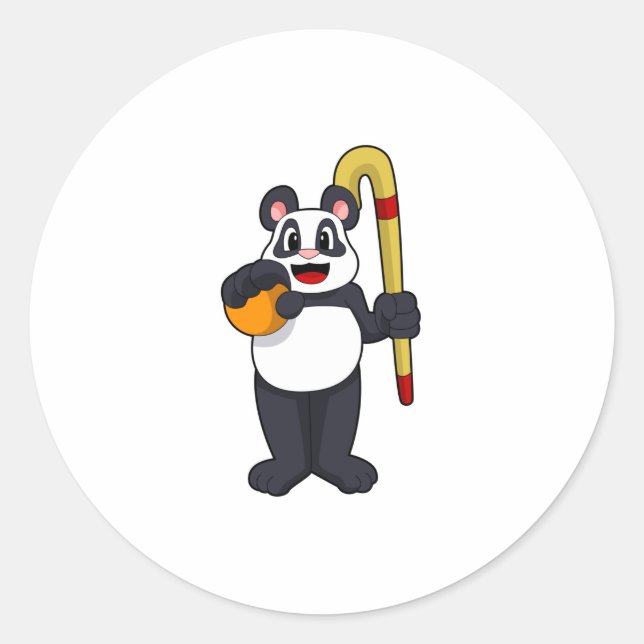 Panda at Hockey with Hockey bat Classic Round Sticker (Front)