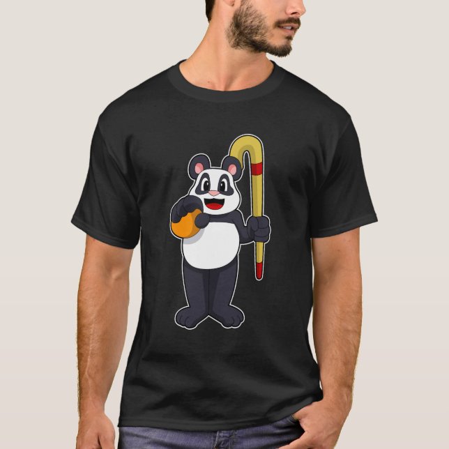 Panda at Hockey with Hockey bat T-Shirt (Front)