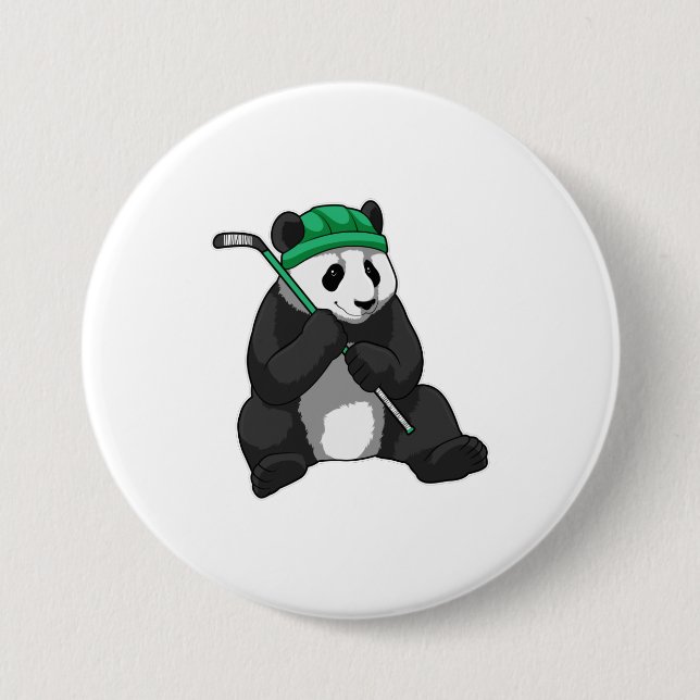 Panda at Ice hockey with Ice hockey stick 3 Inch Round Button (Front)