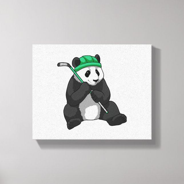 Panda at Ice hockey with Ice hockey stick Canvas Print (Front)