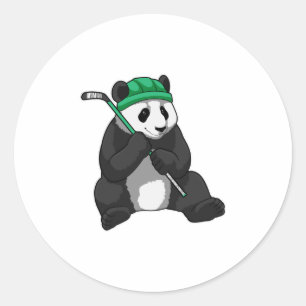 Panda at Ice hockey with Ice hockey stick Classic Round Sticker