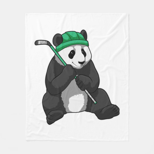 Panda at Ice hockey with Ice hockey stick Fleece Blanket (Front)