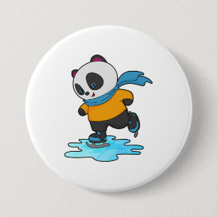 Panda at Ice skating with Ice skates & Scarf 3 Inch Round Button
