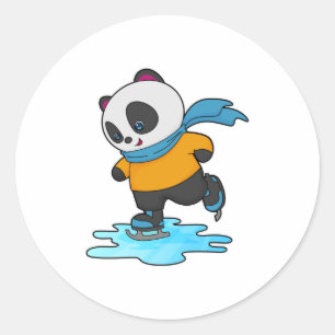 Panda at Ice skating with Ice skates & Scarf Classic Round Sticker