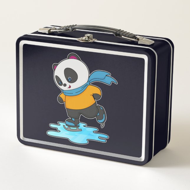 Panda at Ice skating with Ice skates & Scarf Metal Lunch Box (Front)