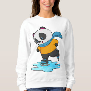 Panda at Ice skating with Ice skates & Scarf Sweatshirt