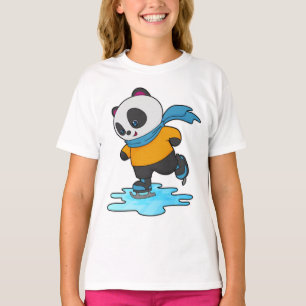Panda at Ice skating with Ice skates & Scarf T-Shirt