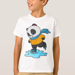 Panda at Ice skating with Ice skates & Scarf T-Shirt