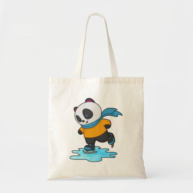 Panda at Ice skating with Ice skates & Scarf Tote Bag (Front)