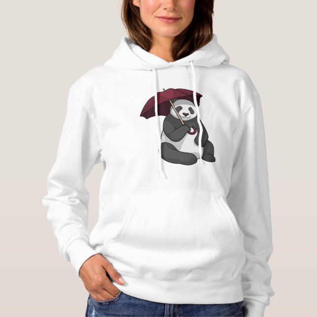 Panda at Rain with Umbrella Hoodie (Front)