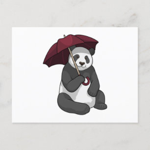 Panda at Rain with Umbrella Postcard