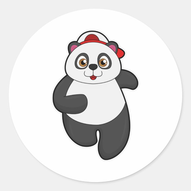 Panda at Running with Cap Classic Round Sticker (Front)