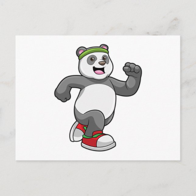 Panda at Running with Headband Postcard (Front)