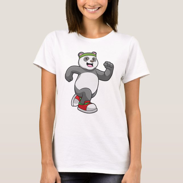 Panda at Running with Headband T-Shirt (Front)