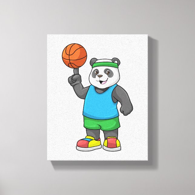 Panda at Sports with Basketball Canvas Print (Front)