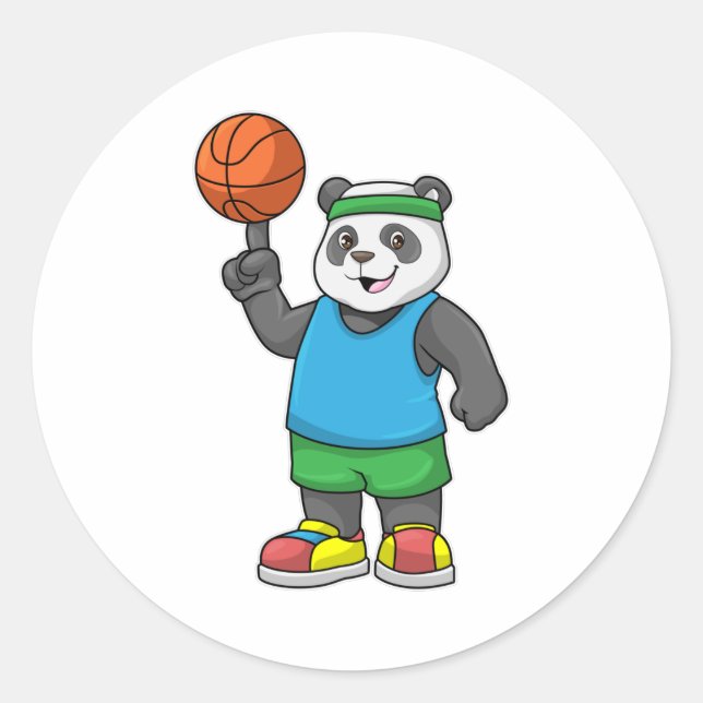 Panda at Sports with Basketball Classic Round Sticker (Front)