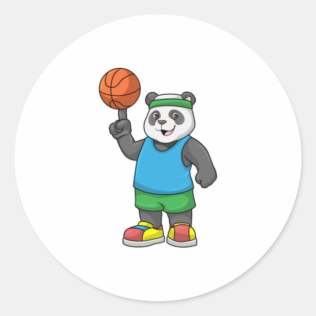 Panda at Sports with Basketball Classic Round Sticker (Front)