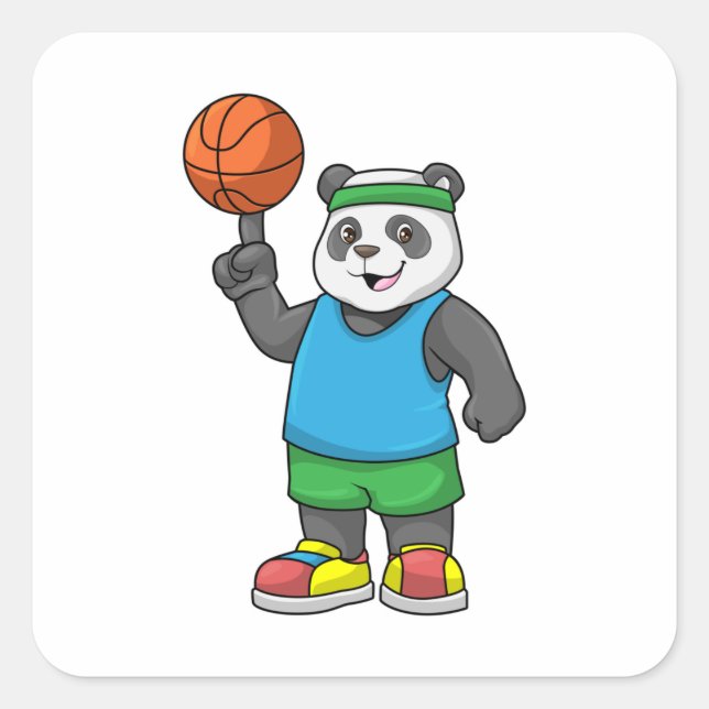 Panda at Sports with Basketball Square Sticker (Front)