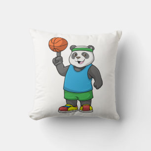 Panda at Sports with Basketball Throw Pillow
