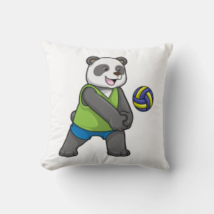 Panda at Sports with Volleyball Throw Pillow
