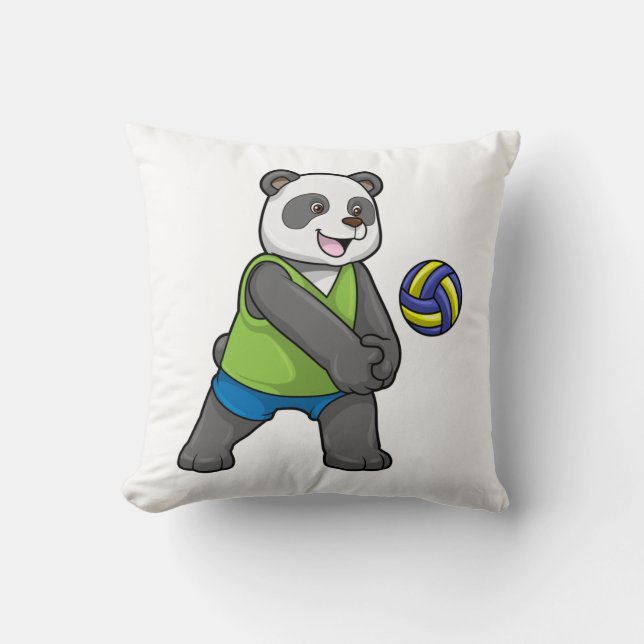 Panda at Sports with Volleyball Throw Pillow (Front)
