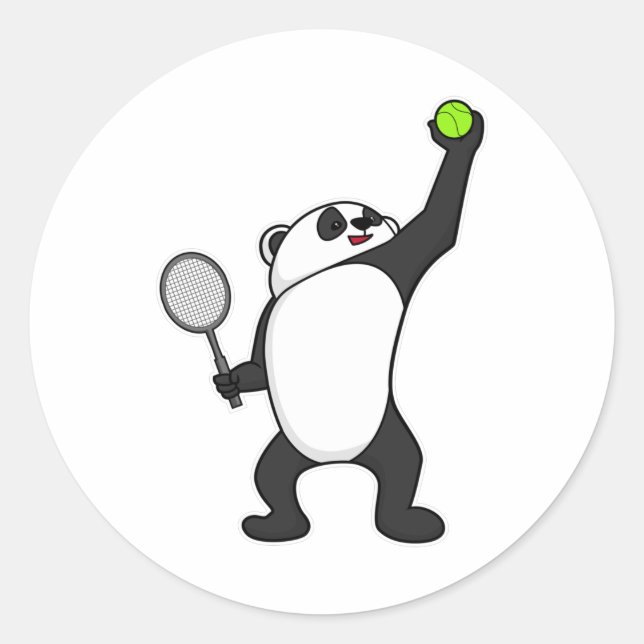 Panda at Tennis with Tennis racket Classic Round Sticker (Front)