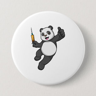 Panda at Vaccination with Syringe 3 Inch Round Button