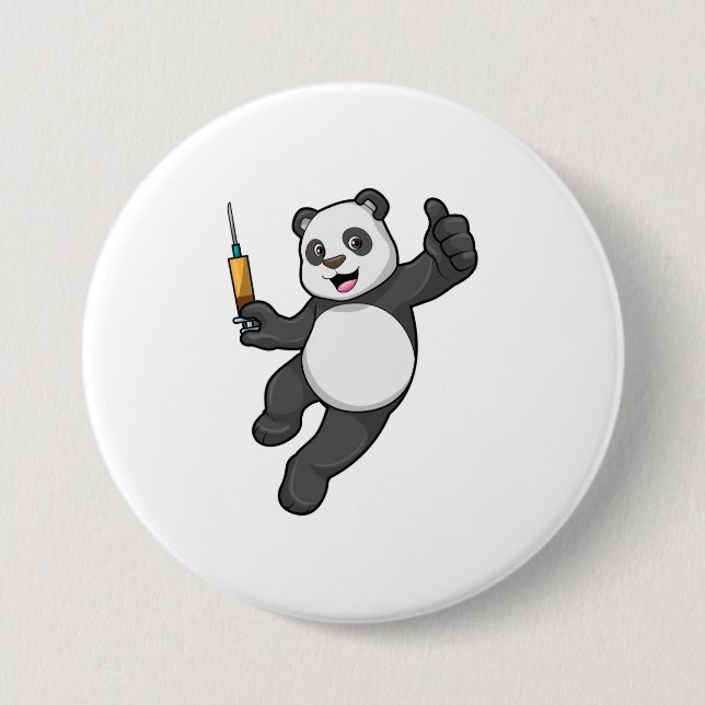 Panda at Vaccination with Syringe 3 Inch Round Button (Front)