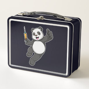 Panda at Vaccination with Syringe Metal Lunch Box