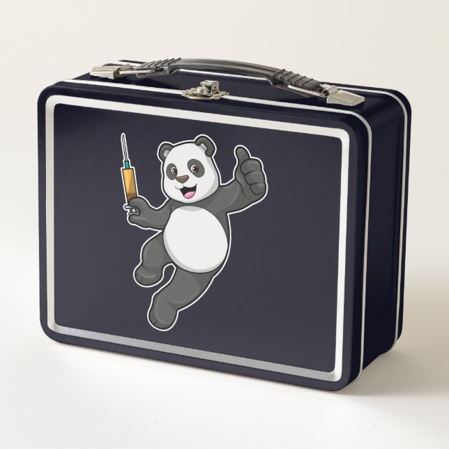 Panda at Vaccination with Syringe Metal Lunch Box (Front)