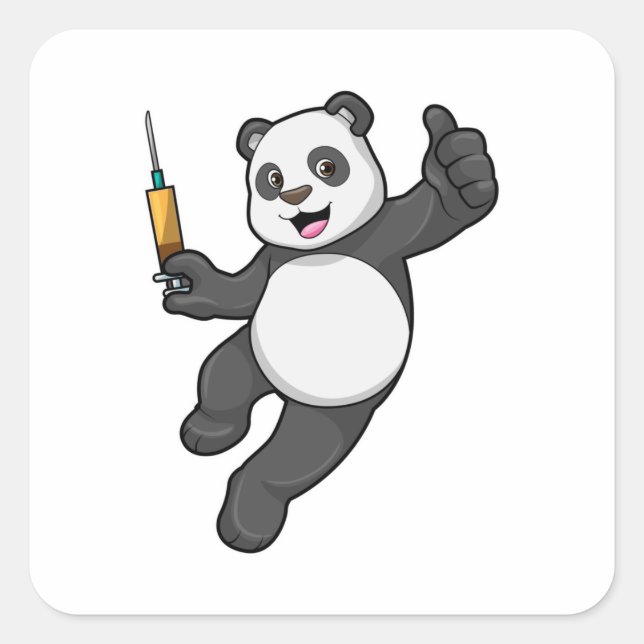 Panda at Vaccination with Syringe Square Sticker (Front)