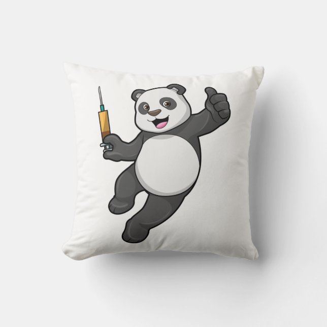 Panda at Vaccination with Syringe Throw Pillow (Front)