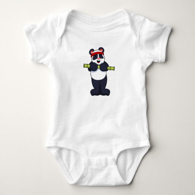 Panda at Work out with Bamboo Weight Baby Bodysuit (Front)
