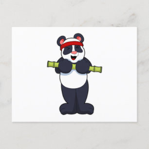Panda at Work out with Bamboo Weight Postcard