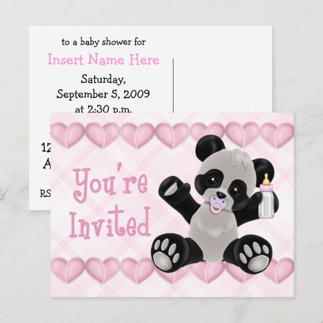 Panda avec Baby shower rose Pacifique Invitation (Devant / Derrière)