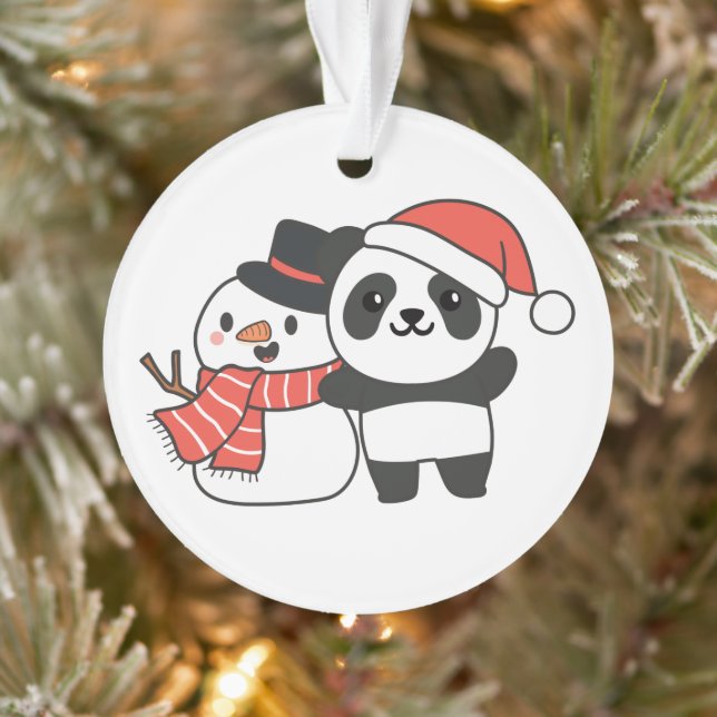 Panda Avec Snowman En Hiver Pour Noël Ornamo (Arbre)