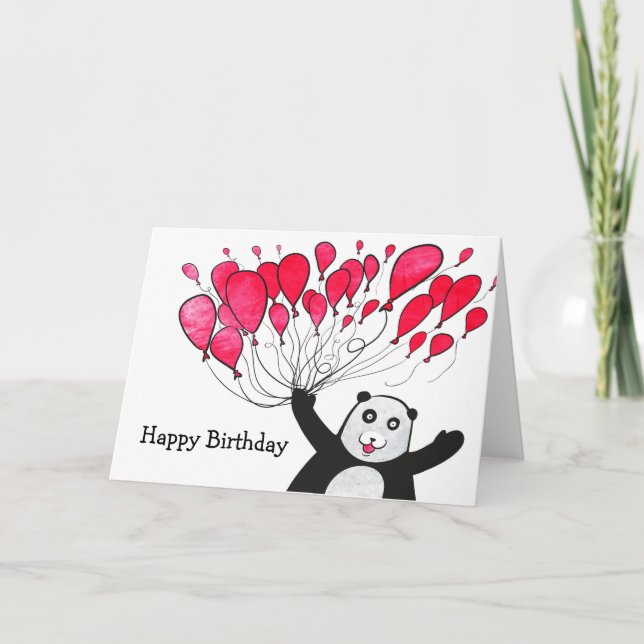 Panda avec une carte d'anniversaire de ballons rou (Devant)