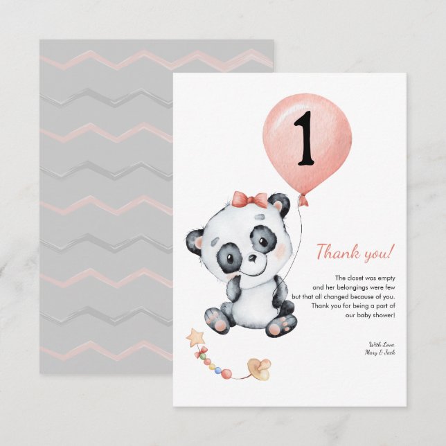 Panda baby Girl 1st Birthday Party Thank You (Front/Back)