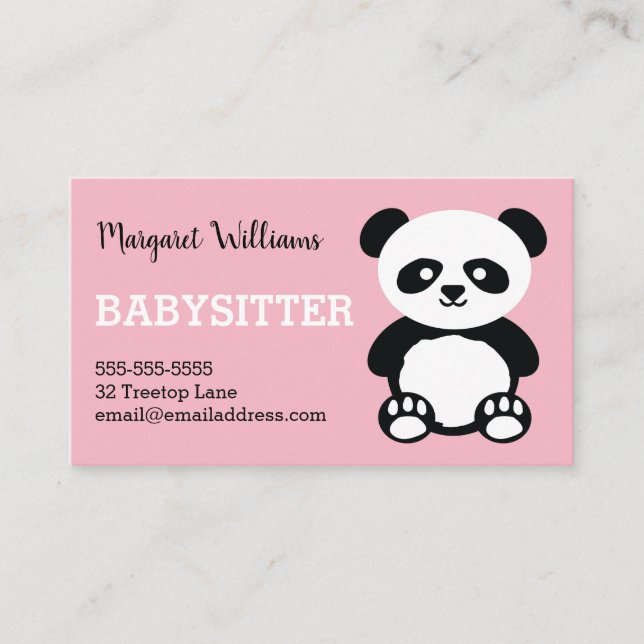 Panda Babysitting Childcare Pink Babysitter Animal Business Card (Front)