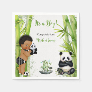 Panda Bamboo Theme Baby Boy Black White Green Napkin
