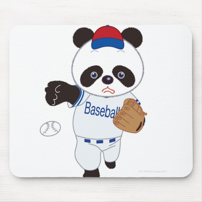 Panda Baseball Player Pitching a Baseball Mouse Pad (Front)