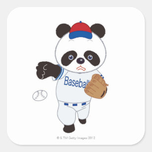 Panda Baseball Player Pitching a Baseball Square Sticker