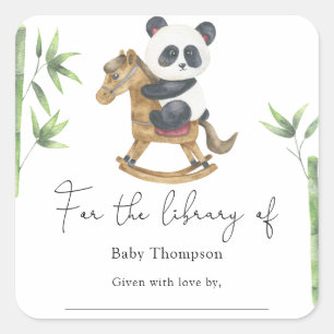 Panda Bear and bamboo- Baby Shower bookplate Square Sticker