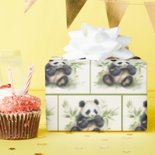 Panda Bear and Bamboo Watercolor Wrapping Paper